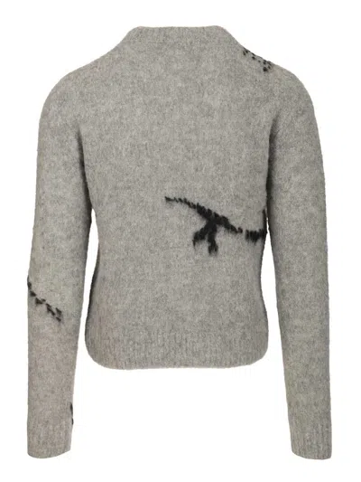 Dries Van Noten Mouche Crew Neck Knite With Motif Knitwear Grey In Gray