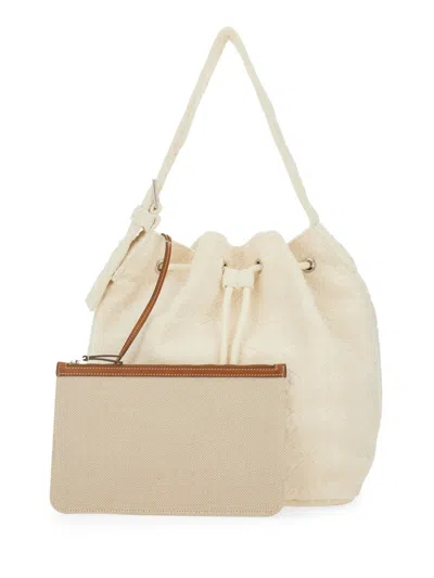 Tory Burch Oversized "t Monogram" Bucket Bag In Neutral
