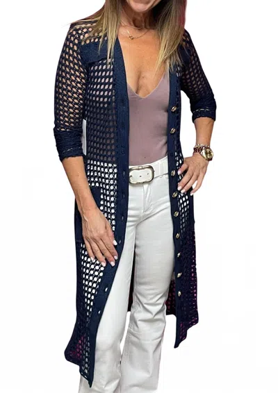 Pete Coco Crochet Duster In Navy In Blue