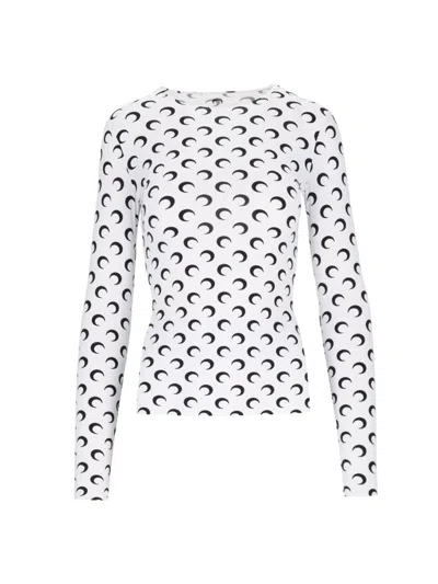 Marine Serre Second Skin Moon Crewneck Top In White
