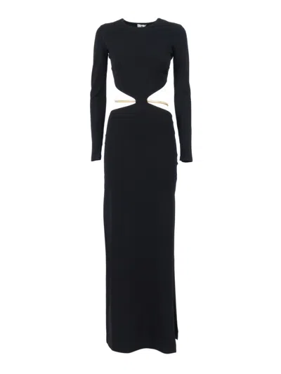 Elisabetta Franchi Crewneck Cut-out Maxi Dress With Gold Detail In Black