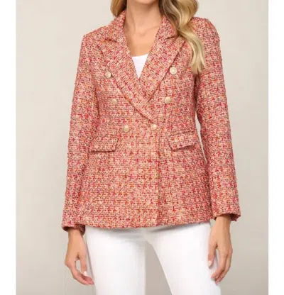 Fate Double Breasted Tweed Jacket In Red Multi In Red