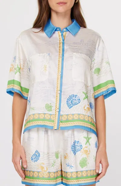 Current Air Color Block Button Blouse In Blue Multi In Neutral