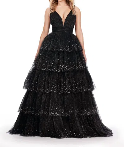 Ashleylauren Sparkling Glitter Tulle Ball Gown In Black In Black
