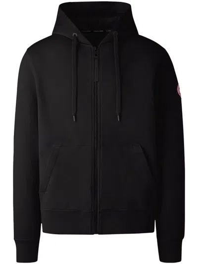 Canada Goose High Collar Black Full-zip Hoodie With Kangaroo Pocket In Black