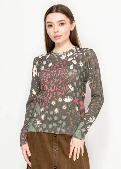 Yal New York Abstract Botanical Pullover In Olive Mix In Multi