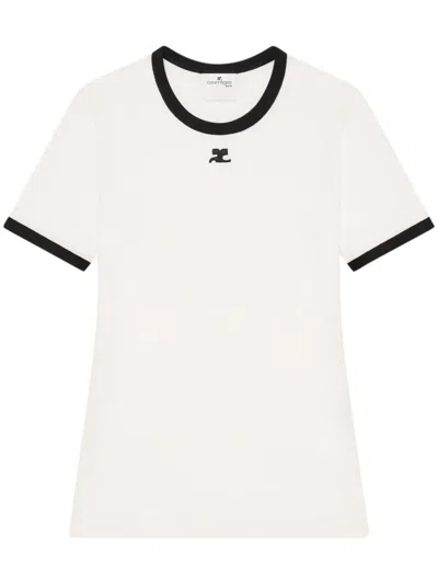 Courrèges T-shirt Heritage Con Bordi A Contrasto In White