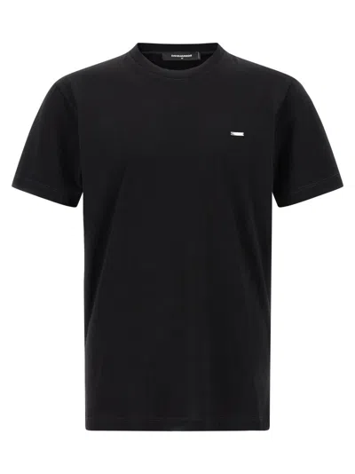 Dsquared2 Cotton Jersey T-shirt With Engraved Logo Plate In Black