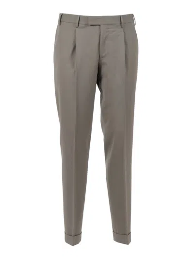 Pt01 Single Pleat Formal Trousers With Diagonal In Gray