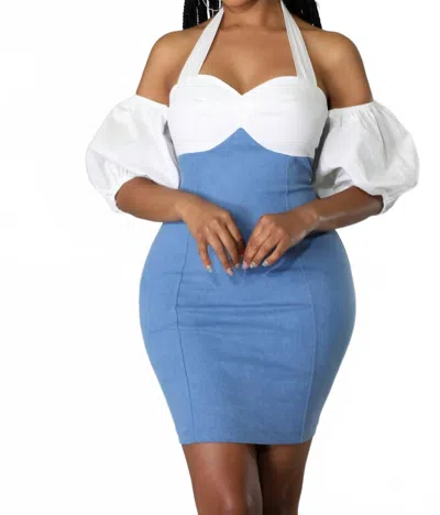 2bme Fashion Sophie Mini Dress In Blue/ White In Blue