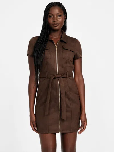 Guess Factory Deanna Faux-suede Shirt Dress In Brown