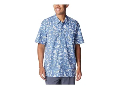 Columbia Pfg Trollers Best Shirt Men's Blue Short Sleeve Button-up Fts971 In Blue
