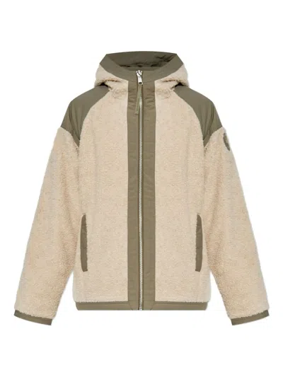 Canada Goose Hooded Shearling Effect Jacket With Contrast Panels In Green