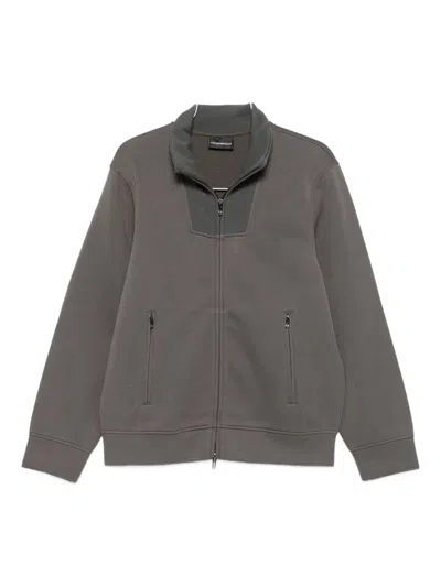 Emporio Armani High Collar Zipped Knit Sweatshirt With Pockets In Gray