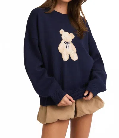 Le Lis Bear-y Cute Knit Sweater In Navy In Blue