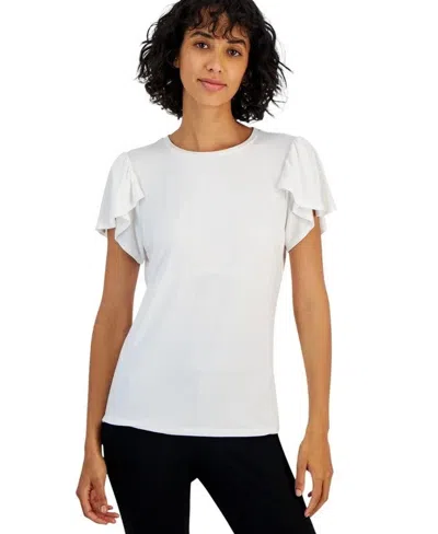 T Tahari Womens Embossed Boatneck Pullover Top In White