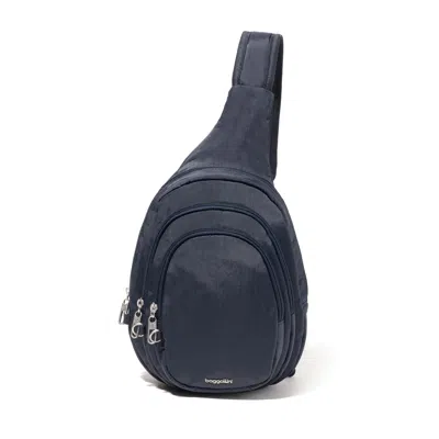 Baggallini Securtex Anti-theft Multi Zip Sling Bag In Blue
