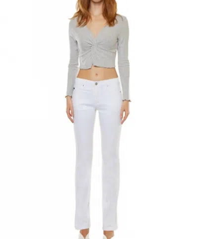Kancan Mid Rise White Bootcut Jeans With Side Slit In White