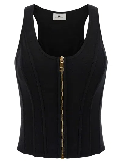Elisabetta Franchi Structured Wool Blend Bustier Top In Black