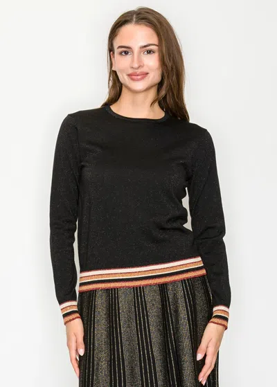 Yal New York Shimmery Black Pullover With Sporty Details In Black