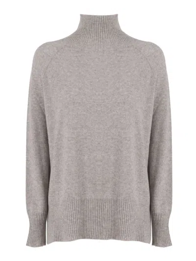 Kangra Cashmere Crater Neck Sweater With Raglan Sleeves And Vents In Gray