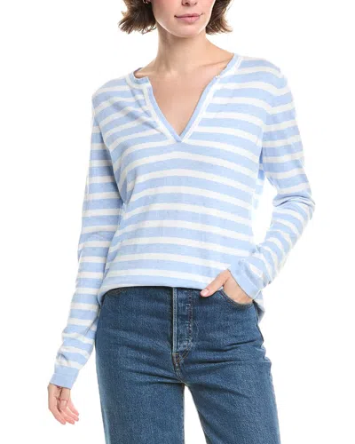 Forte Cashmere Split Neck Cashmere-blend Sweater In Blue