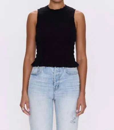 Pistola Phoebe Sleeveless Smocked Stretch Cotton Tank In Black