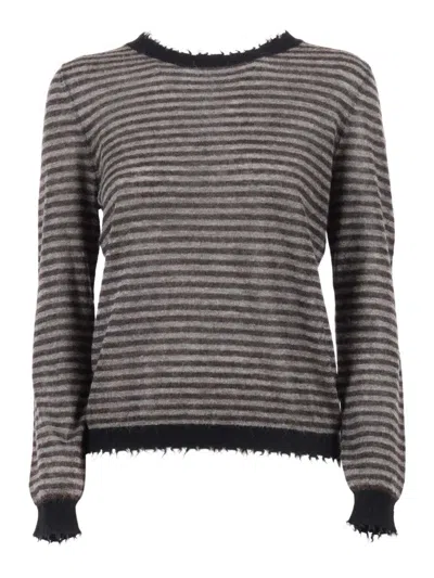 Kangra Cashmere Striped Frayed-edge Sweater In Gray