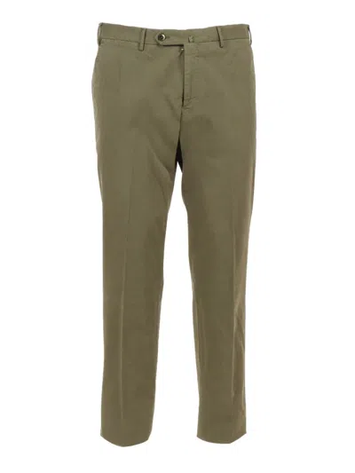 Pt01 Slim Fit Khaki Trousers With Flat Front In Green