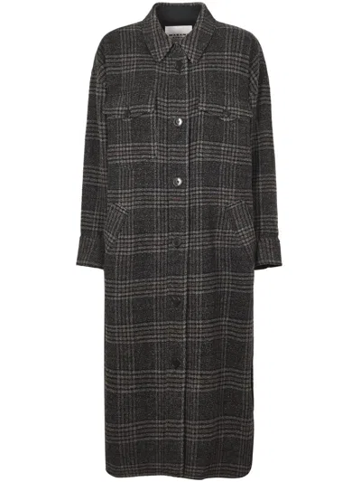 Isabel Marant Étoile Plaid Pattern Grey Coat With Relaxed Fit And Functional Pockets In Gray