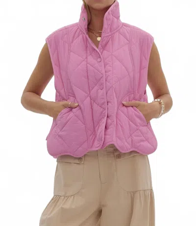 Entro Button Up Scalloped Vest In Pink In Pink