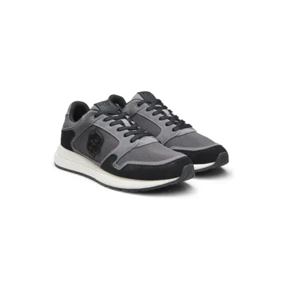 Hugo Boss Suede Trainers With Double B Monogram In Gray