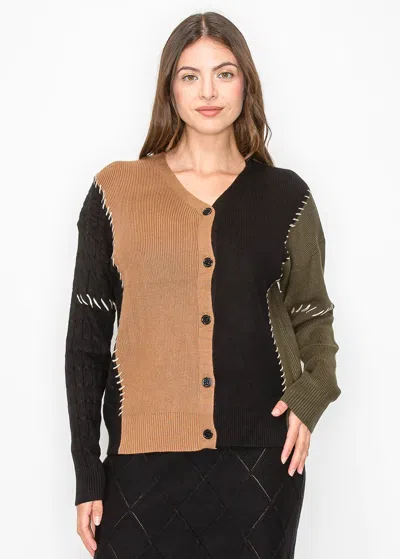 Yal New York Camel And Black Colorblock Cardigan In Green
