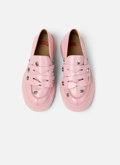 Camper Walden Stud Double Penny Loafer In Pink