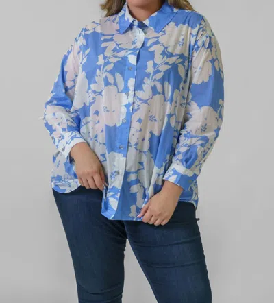 Tanya Taylor Calandra Button Down Top - Plus In Off White Shadow Bloom In Blue