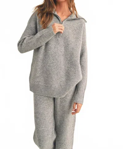 Miou Muse Halsey Half Zip Waffle Sweater In Heather Grey In Gray