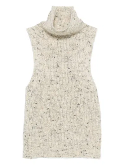 Alysi High-neck Knitted Vest In Neutral