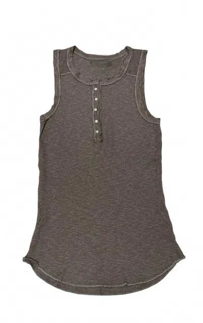 Crown Jewel Women's Thermal Crew Henley Tank In Bark In Gray