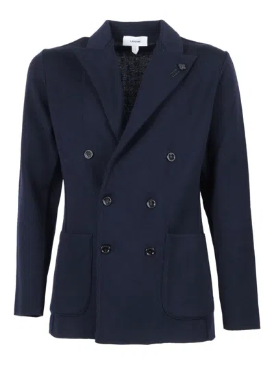 Lardini Double-breasted Knit Jacket In Blue