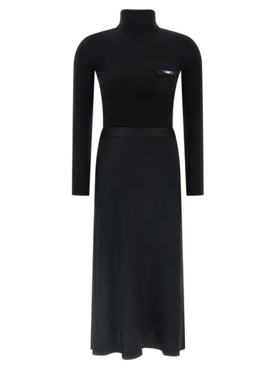 Elisabetta Franchi Ribbed Turtleneck Midi Dress In Black