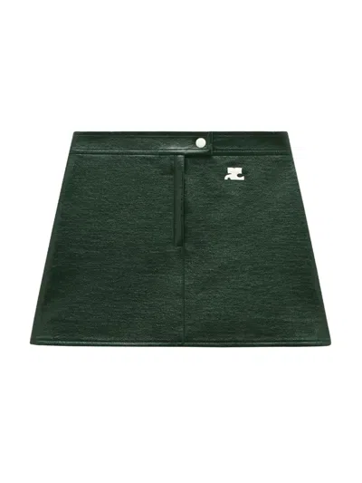 Courrèges Glossy Vinyl Mini Skirt With Fitted Zip Closure And Snap Button In Green