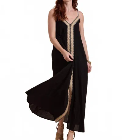 Miou Muse Straw Trimmed Maxi Dress In Black In Black