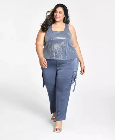 Nina Parker Trendy Tank Top Women Vintage Indigo Square Neck Pullover Fts1131 In Blue