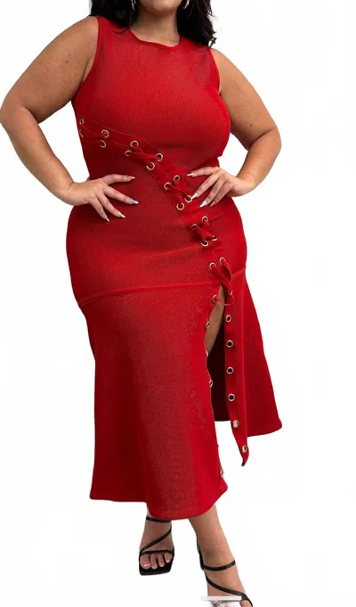 Southern Grace Maya Maxi Dress With Slit In Red In Red