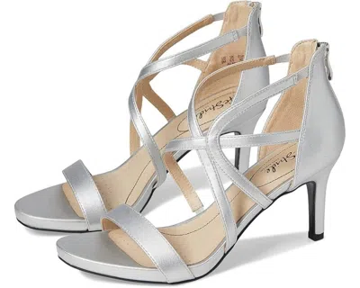 Lifestride Womens Faux Leather Slip On Heels In Silver