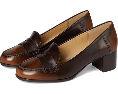 Michael Kors Frances Flex Pump Women's Luggage Leather Block Heel Zogg665 In Brown
