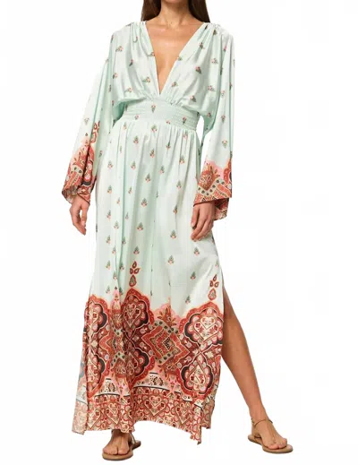 Misa Sloane Dress In Bohemian Border Satin In Green