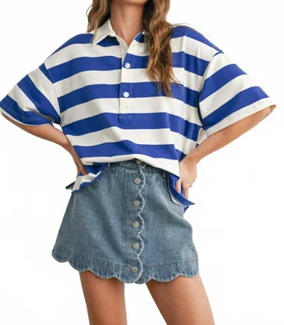 Buttermelon Striped Oversized Polo Shirt In Blue In Blue