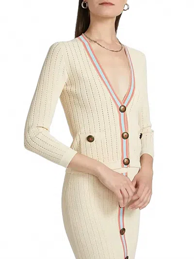 L Agence Irvin Pointelle Cropped Cardigan In Ecru And Blue In Neutral