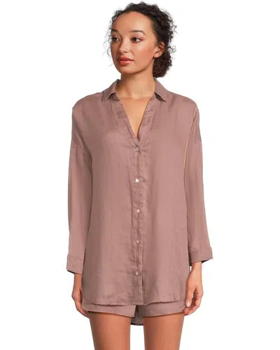 L*space Rio Tunic Top Womens ml Gray Linen Shirttail Hem Button-up Shirt Buu416 In Pink
